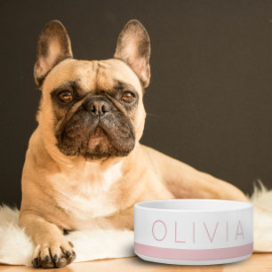 Blush Pink Minimal Colorful Personalized Dog Name Bowl