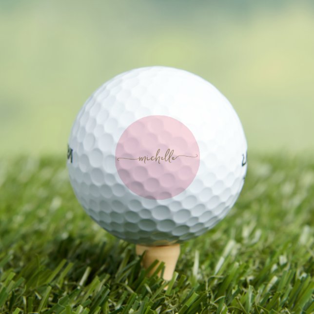 Blush Pink Minimal Gold Script Monogram Name Golf Balls (Insitu Tee)