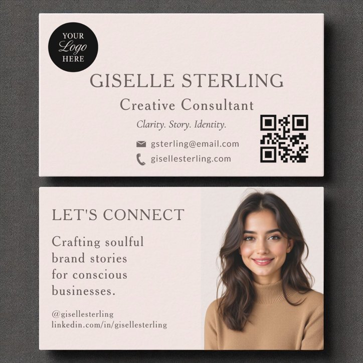Blush Pink Minimal Professional Logo Photo Business Card