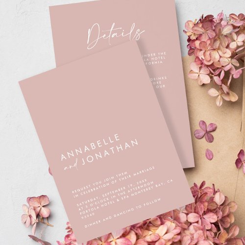 Blush pink Minimal simple Wedding Details QR Code Invitation