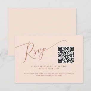 Blush Pink Minimal Wedding QR Code  RSVP Card