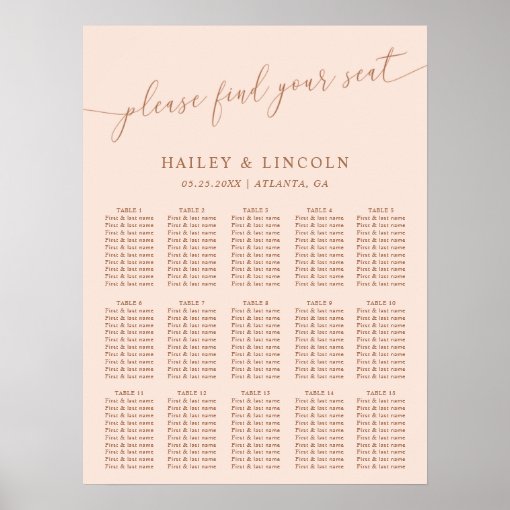 Blush Pink Minimal Wedding Seating Chart | Zazzle