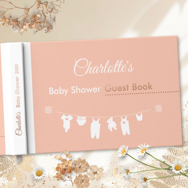 Blush Pink Minimalist Baby Girl Shower Foil Guest Book (Minimalist Blush Pink Soft Peach Baby Girl Shower Foil Guest Book ©Susanne Sachers - Sunny Mind 🌞)