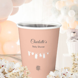 Blush Pink Minimalist Baby Girl Shower Paper Cups