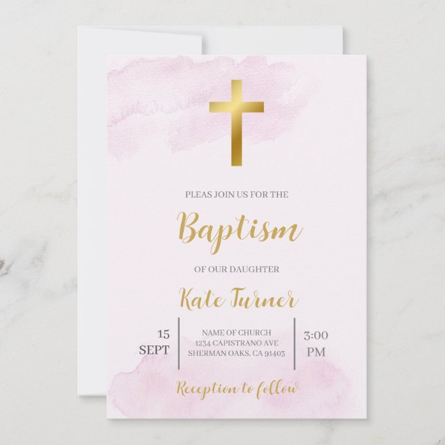 Blush pink minimalist baptism invite (Front)