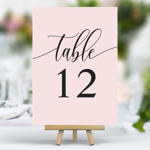 Blush Pink Minimalist Calligraphy Wedding Table Number