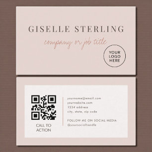 Blush Pink Minimalist Company Logo QR Code Business Card