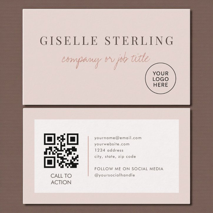 Blush Pink Minimalist Company Logo QR Code Business Card