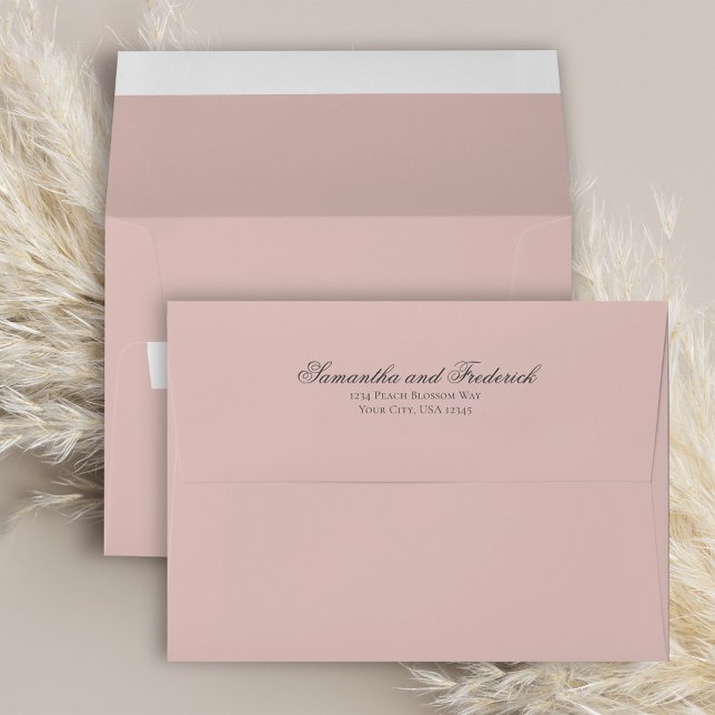 Blush Pink Minimalist Custom Wedding Envelope (blush pink calligraphy script return address envelope.)