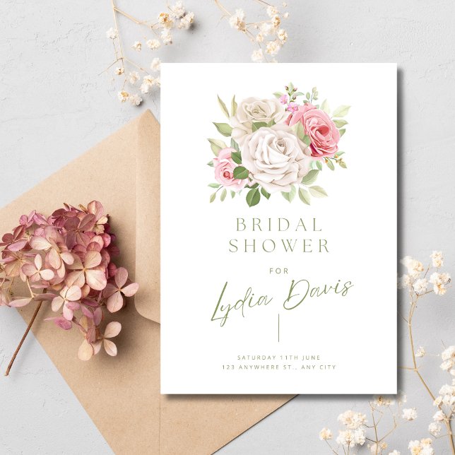 Blush pink Minimalist Floral Bridal Shower Invitation (Creator Uploaded)