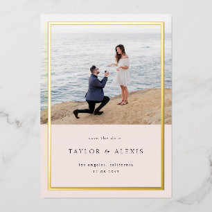 Blush Pink Minimalist Frame Photo Save the Date Foil Invitation