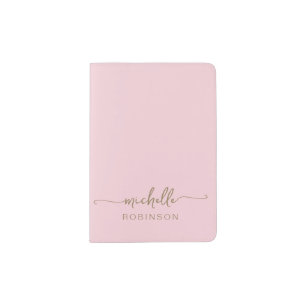 Blush Pink Minimalist Gold Monogram Signature Passport Holder