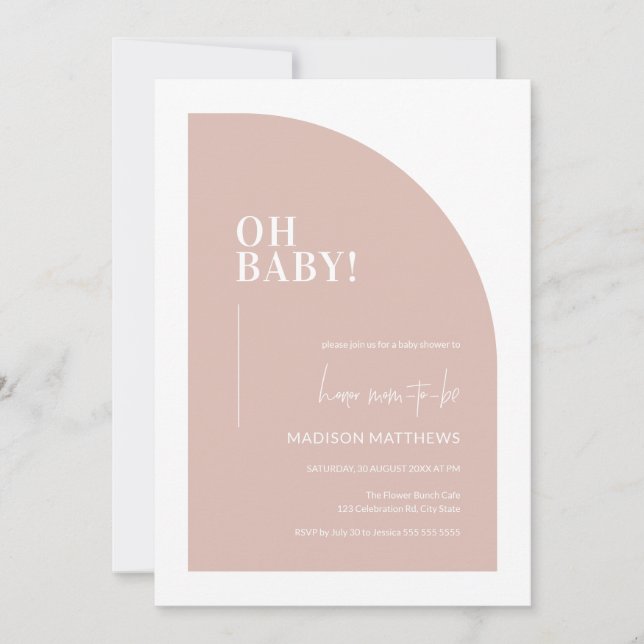 Blush Pink Minimalist Half Arch Oh Baby Shower Invitation (Front)