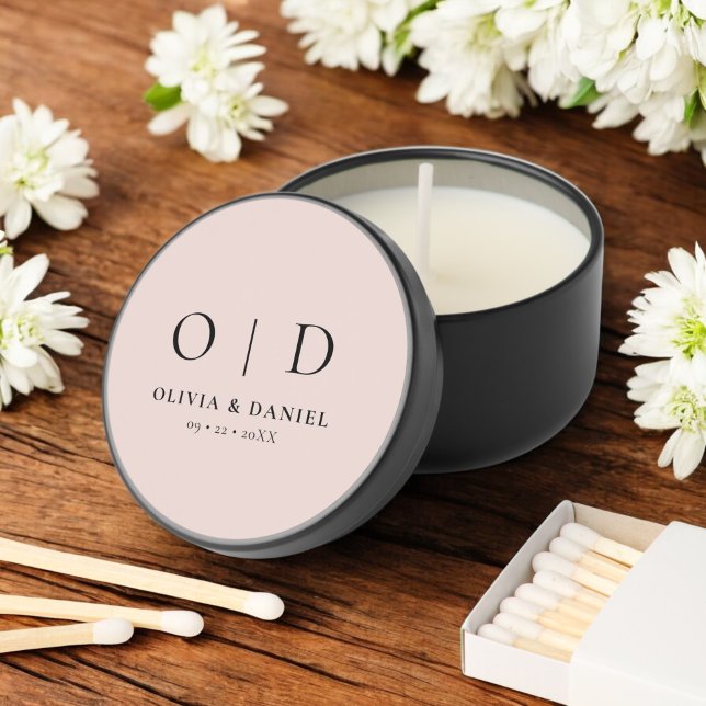 Blush Pink Minimalist Modern Monogram Wedding  Mini Candle Favors (Creator Uploaded)