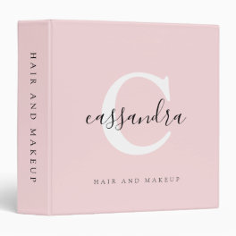 Blush Pink Minimalist Monogram Client Portfolio 3 Ring Binder