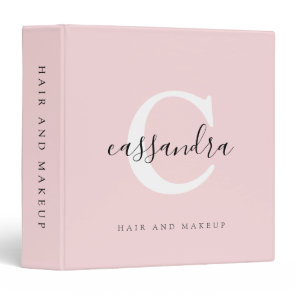 Blush Pink Minimalist Monogram Client Portfolio 3 Ring Binder
