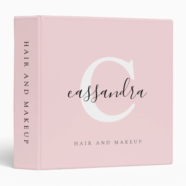 Blush Pink Minimalist Monogram Client Portfolio 3 Ring Binder (Front/Spine)
