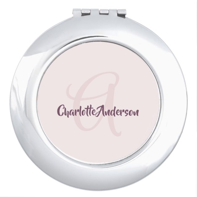 Blush Pink Minimalist Monogram Compact Mirror (Front)