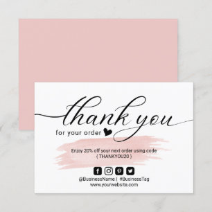 Blush Pink Minimalist Order Thank You Card
