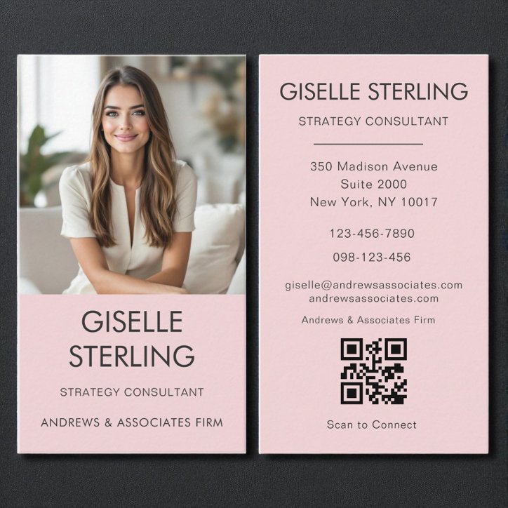Blush Pink Minimalist Photo QR Code Modern Business Card