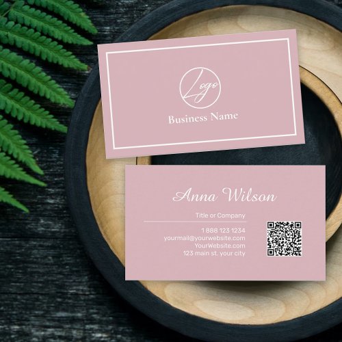 Blush pink Minimalist Professional Custom QR Code Business Card