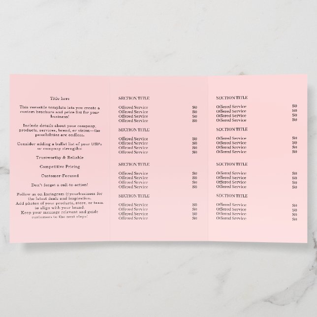 Blush Pink Minimalist | Professional Trifold  Brochure (Inside)
