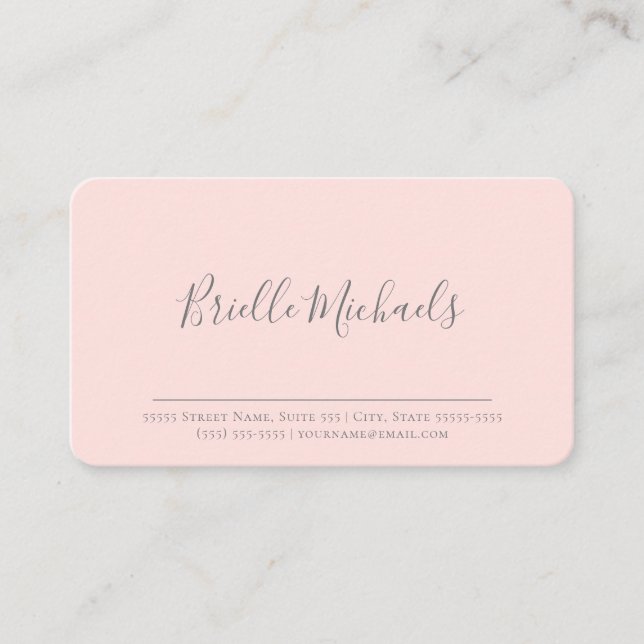 Blush Pink Minimalist Script Name Business Card (Front)