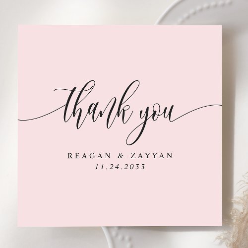 Blush Pink Minimalist Script Wedding Thank You Card