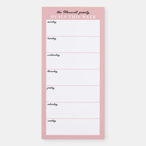 Blush Pink Minimalist Simple Family Meal Planning Magnetic Notepad