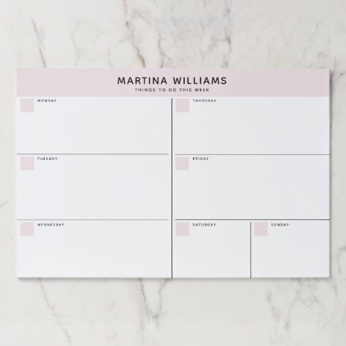 Blush Pink Minimalist Simple Weekly Organizer Paper Pad