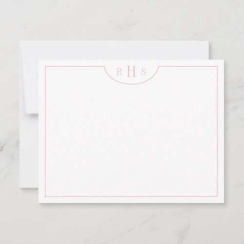 Blush Pink Minimalist Three Monogram One Border Note Card