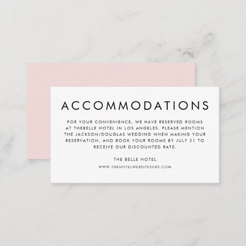 Blush Pink Minimalist Typography Accommodations Enclosure Card