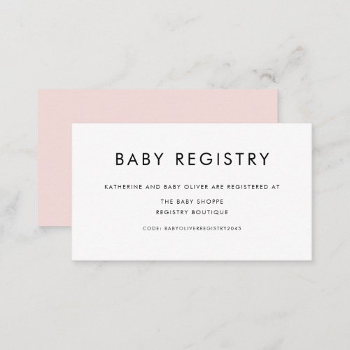 Blush Pink Minimalist Typography Baby Registry Enclosure Card