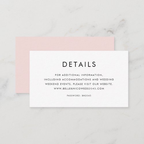Blush Pink Minimalist Typography Wedding Details Enclosure Card