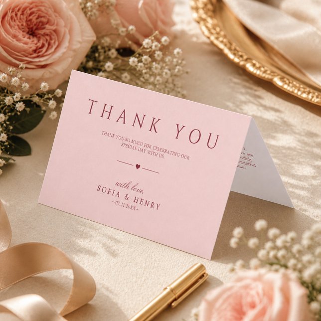 Blush Pink Minimalist Wedding Folded Thank You (Creator Uploaded)