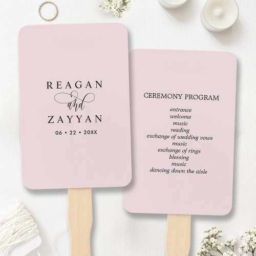 Blush Pink Minimalist Wedding Program Hand Fan