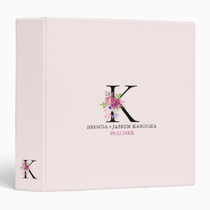 Blush Pink Minimalistic Custom Floral Monogram 3 Ring Binder