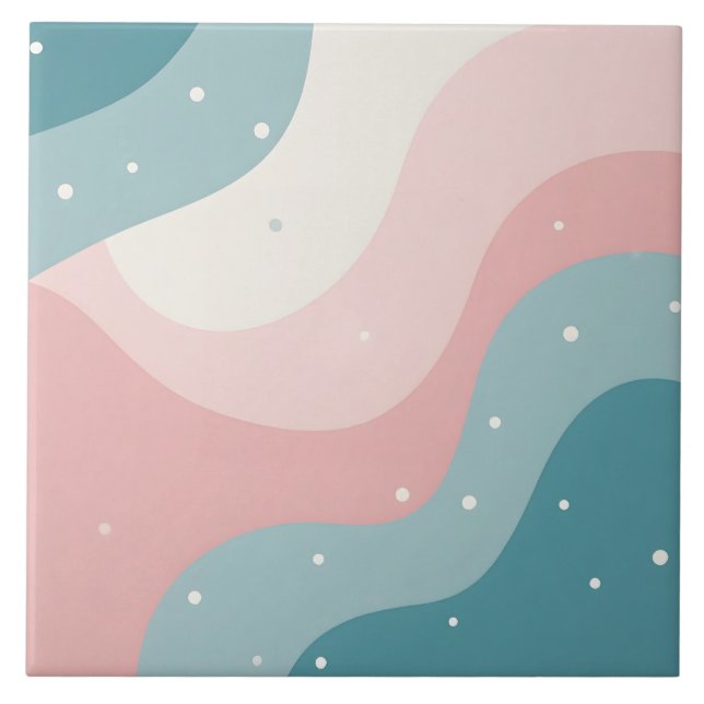 Blush Pink Mint Abstract Modern Collection Ceramic Tile (Front)