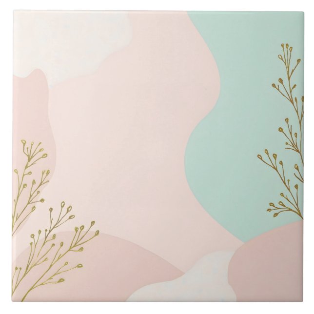 Blush Pink Mint Abstract Trendy Collection Ceramic Tile (Front)