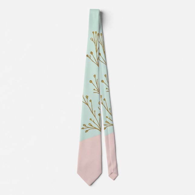 Blush Pink Mint Abstract Trendy Collection Neck Tie (Front)