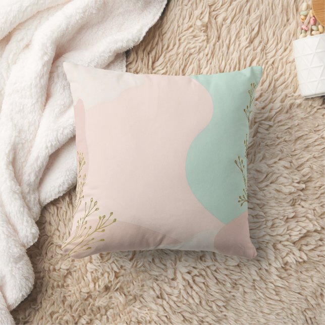 Blush Pink Mint Abstract Trendy Collection Throw Pillow (Blanket)