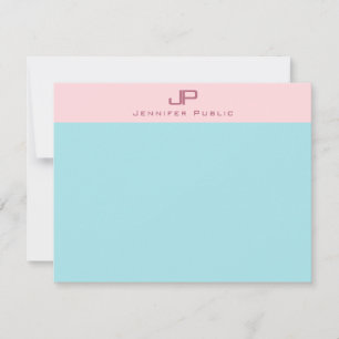 Blush Pink Mint Blue Monogram Simple Elegant Note Card