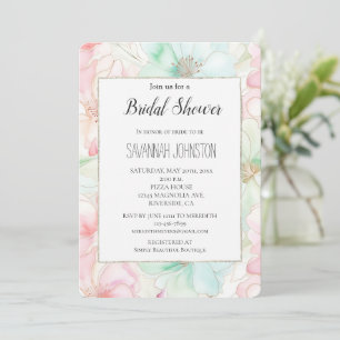 Blush Pink Mint Flowers Bridal Shower Invitation