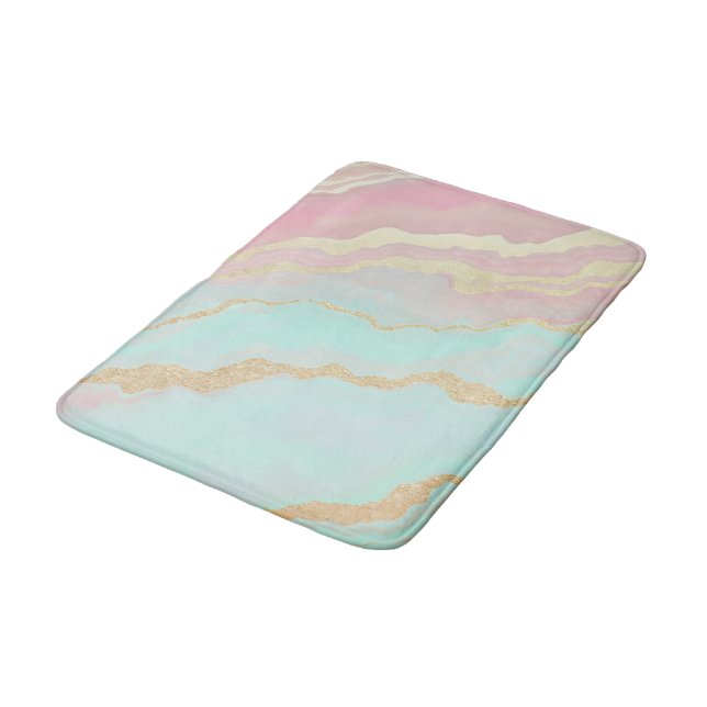 Blush Pink Mint Gold Luxury Popular Collection Bath Mat (Angled)