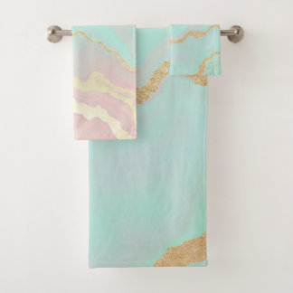 Blush Pink Mint Gold Luxury Popular Collection Bath Towel Set