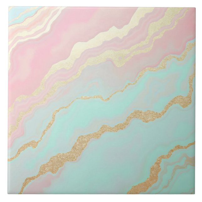 Blush Pink Mint Gold Luxury Popular Collection Ceramic Tile (Front)