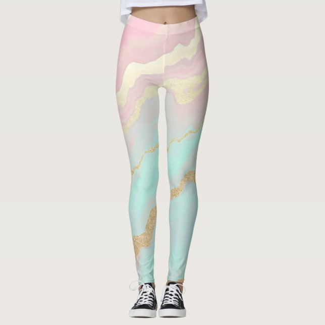 Blush Pink Mint Gold Luxury Popular Collection Leggings (Front)