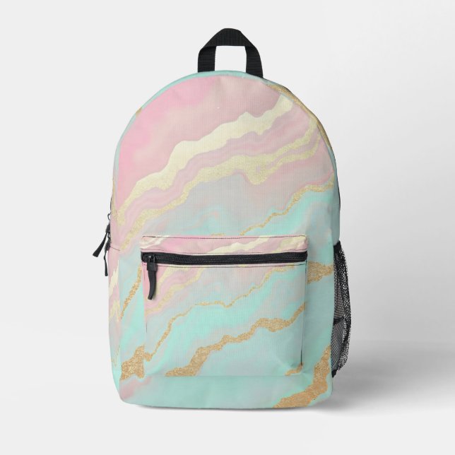 Blush Pink Mint Gold Luxury Popular Collection Printed Backpack (Front)