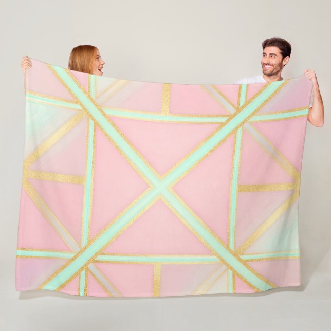 Blush Pink Mint Gold Luxury Trendy Collection Fleece Blanket (In Situ)