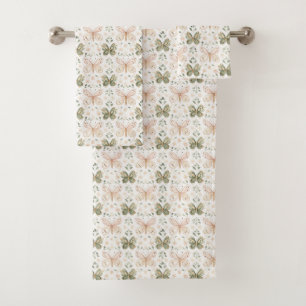 Blush Pink Mint Green Butterflies Bath Towel Set